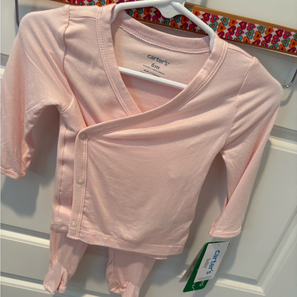 NWT Carter's Pink 2 Piece Footed  Set w/ Side Snap Top Size 6M - Picture 4 of 5